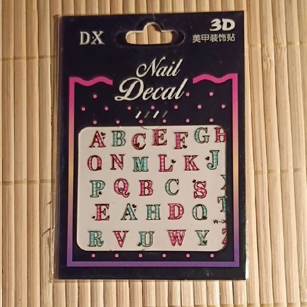 Nail Decal Alphabet 3D Stickers - Pink & Teal